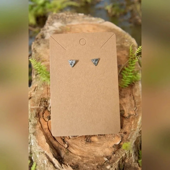 Silver Plated Triangle Stud Earrings - Picture 2 of 2